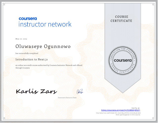 Coursera Next.js Certificate